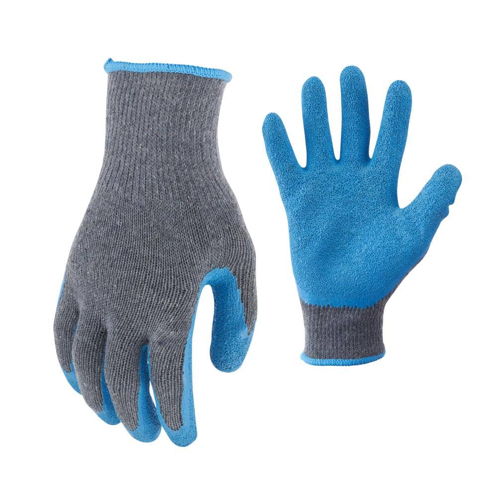 WOLF Safety Work Gloves Blue Textured Rubber Latex Grip Knit Glove /  American.