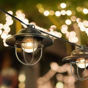 10-Light Outdoor/Indoor 10 ft. Plug-in Globe Bulb Shape Rustic Farmhouse G40 Cage String Lights, Black