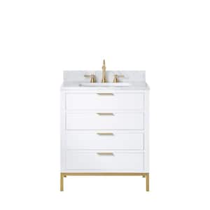 Bristol 30 in. W x 21.5 in. D Vanity in Pure White with Marble Top in White with White Basin