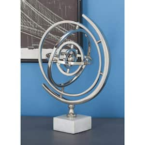 13 in. Silver Aluminum Armillary Decorative Globe with Marble Base