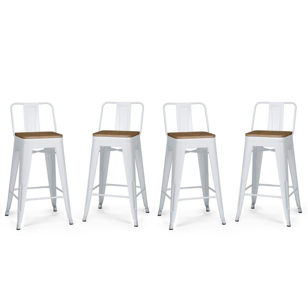 Rayne 24" White Metal and Wood Counter Stools, Set of 4