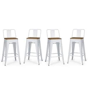 Rayne 17 in. White Low Back 24 in. Metal/Wood Counter Height Stool (Set of 4)