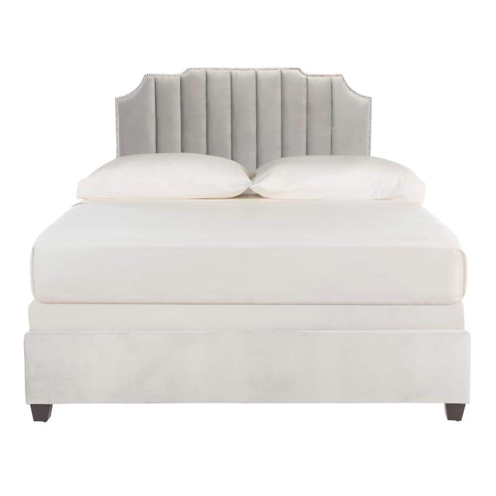 Gray Velvet Full Platform Bed with Tufted Headboard