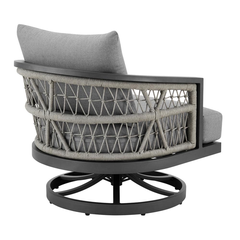 Zella 33" Light Gray Aluminum Swivel Patio Armchair with Cushions