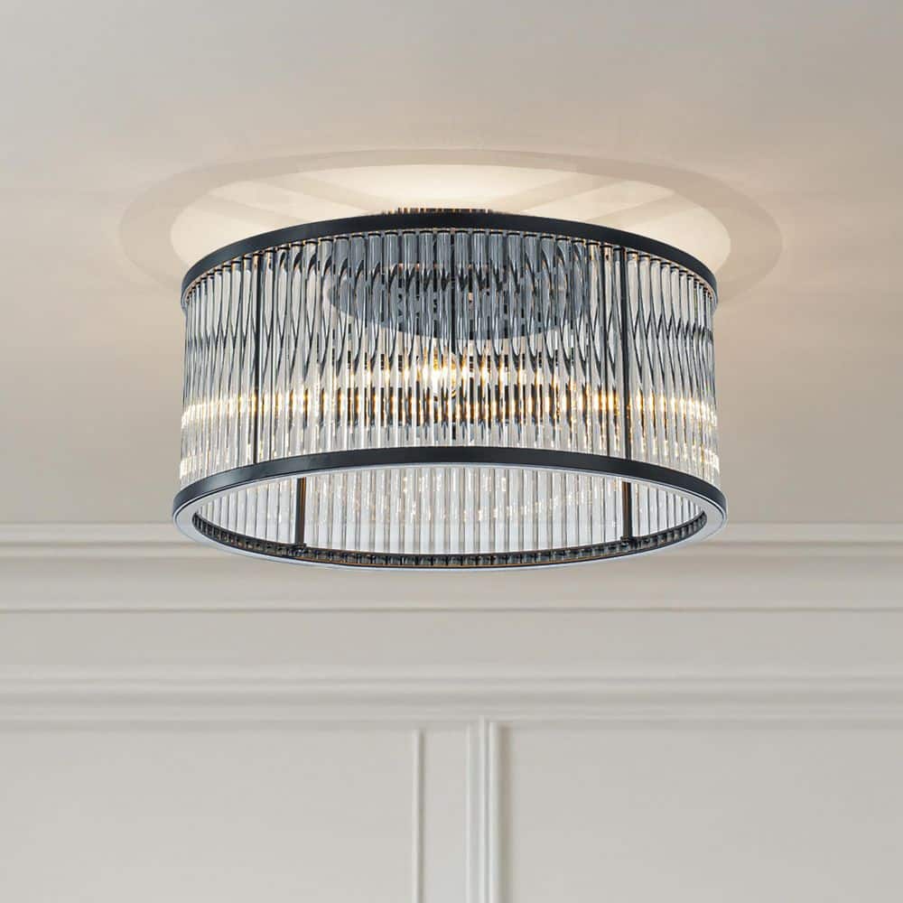 16 in. 4-Light Modern Glam Glass Drum Flush Mount Contemporary Ceiling Ligh