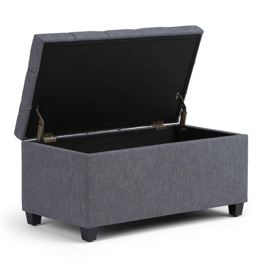 Slate Gray Tufted Wood Bench Ottoman with Interior Storage