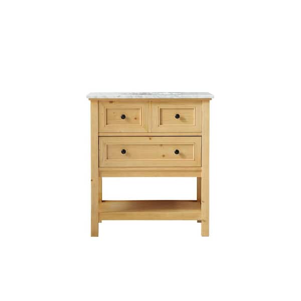 Unbranded Simply Living 30 in. W x 22 in. D x 34 in. H Bath Vanity in Natural Wood with Carrara White Marble Top