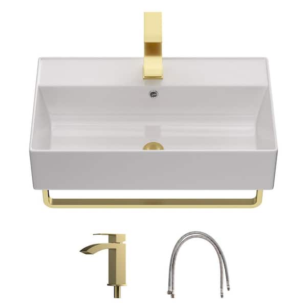 Sarlai 21 in. L x 12 in. W Console Sink White Ceramic Wall Mounted Rectangular Bathroom Sink with Accessories