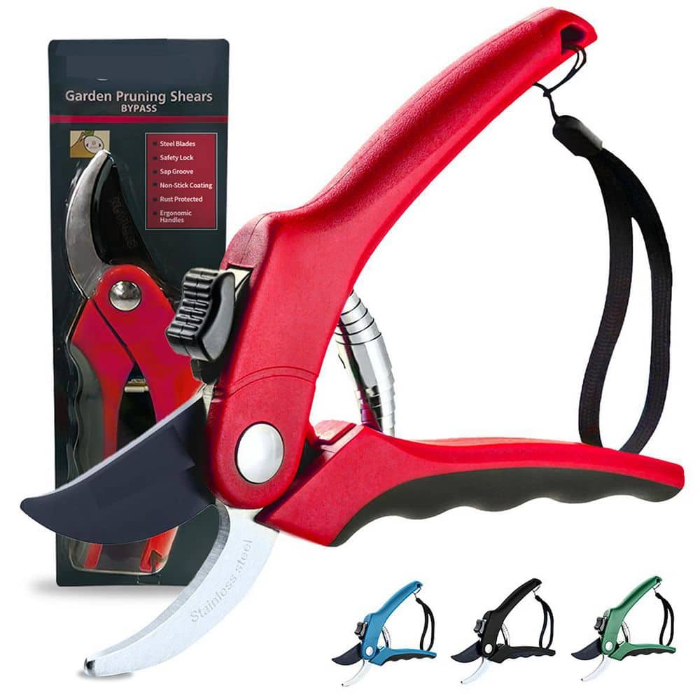 Red 8 in. Professional Heavy-Duty Bypass Pruning Shears Hand Pruner for Gar