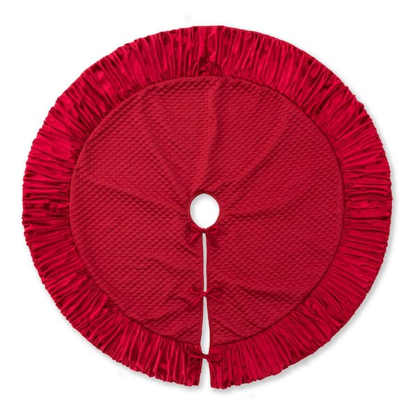 48 in. D Deluxe Burgundy Velvet Ruffled Christmas Tree Skirt