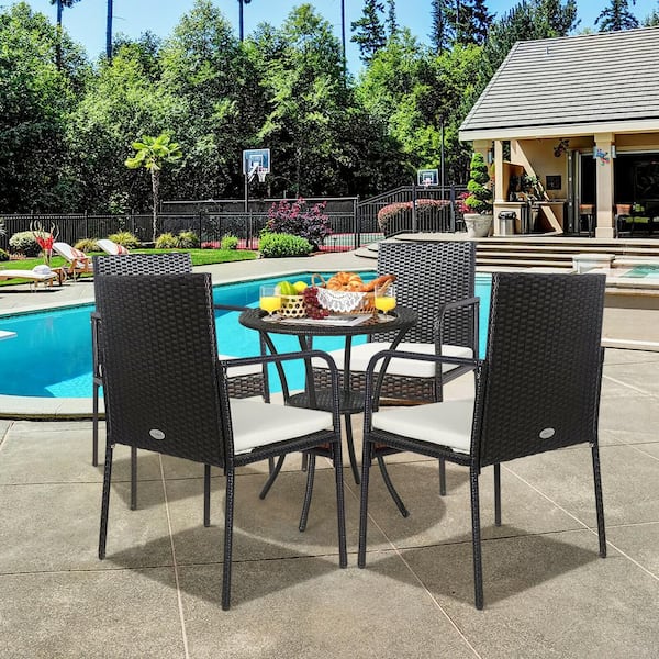 FORCLOVER Wicker Outdoor Dining Chair with Off White Cushion (4-Pack)