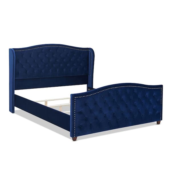 Marcella Tufted Wingback King Bed, Navy Blue Velvet