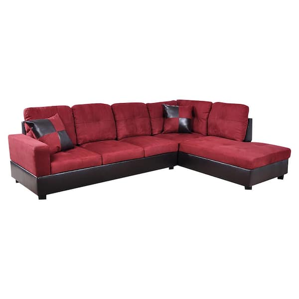 Star Home Living 103.50 in. W Square Arm 2-piece Fabric L Shaped Modern Right Facing Chaise Sectional Sofa in Red