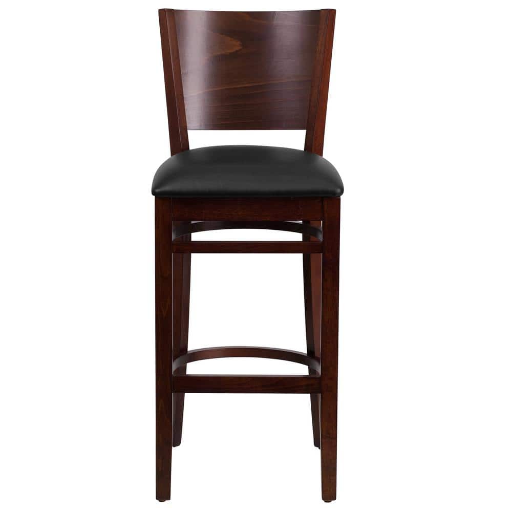 Walnut Solid Back Wooden Barstool with Footrest