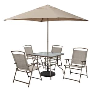 Amberview 6-Piece Steel Square Outdoor Dining Set in Brown with Umbrella