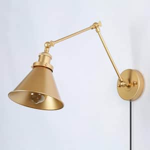 4.7 in. Gold Sconce, 2-in-1 Design Plug-In or Hardwired, Perfect for Sloped Walls and Ceilings with Adjustable Swing Arm