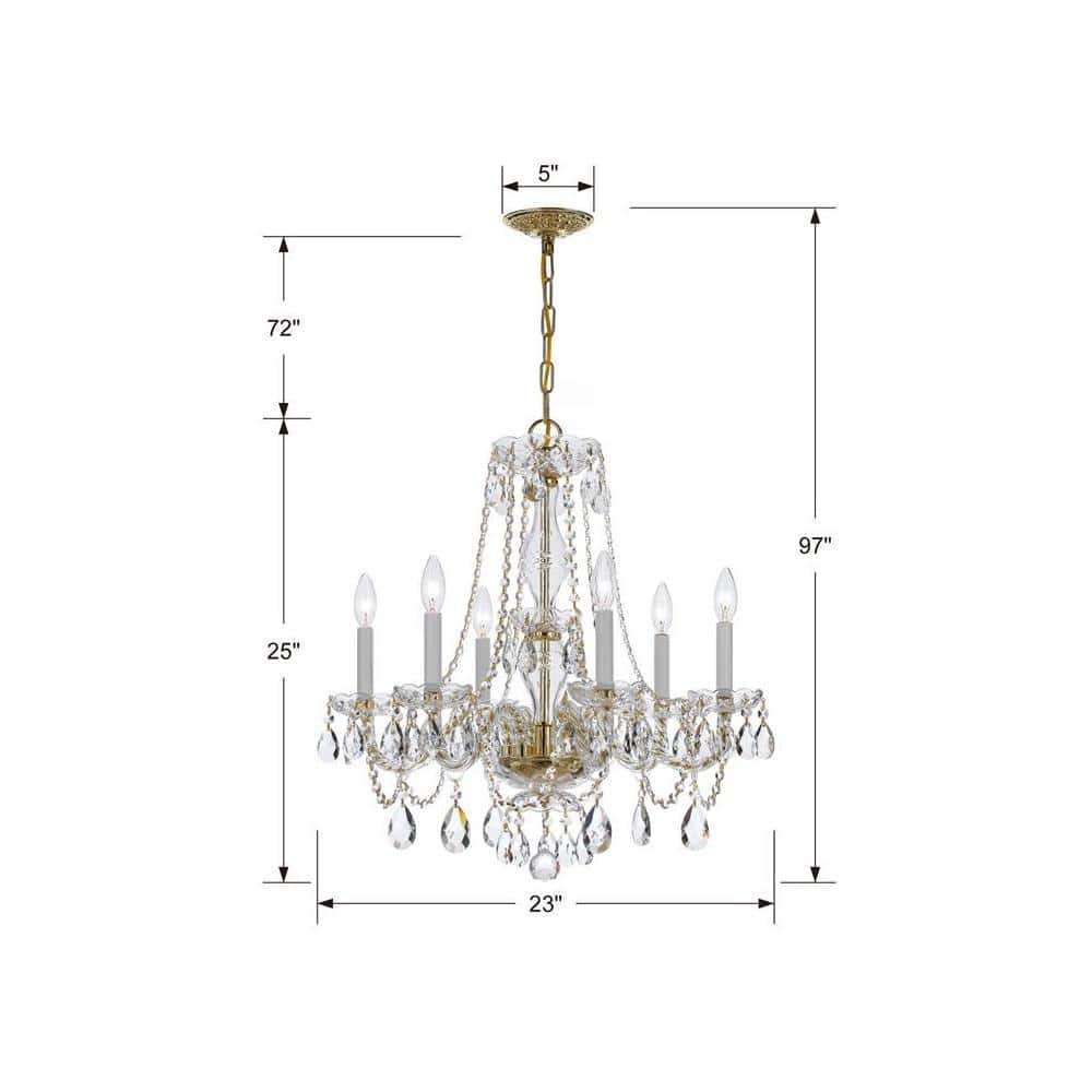 Mini Elegance Polished Brass 6-Light Chandelier with Clear Crystal Accents