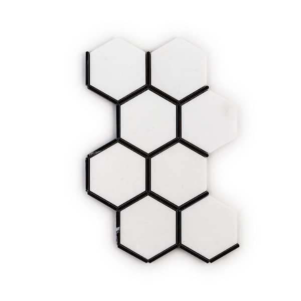 Crystallize Nero Marquina Black 8.5 in. x 14.875 in. Hex Polished Marble Wall and Floor Mosaic Tile (8.78 sq. ft./Case)