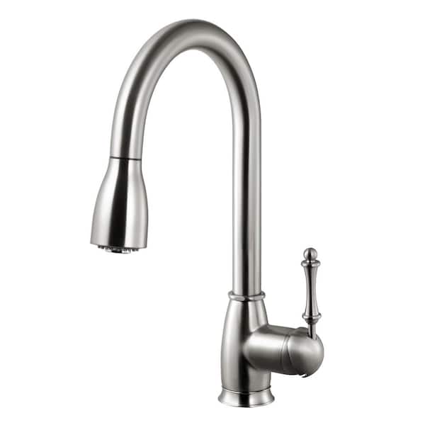 HOUZER Camden Single-Handle Pull Down Sprayer Kitchen Faucet with CeraDox Technology in Brushed Nickel