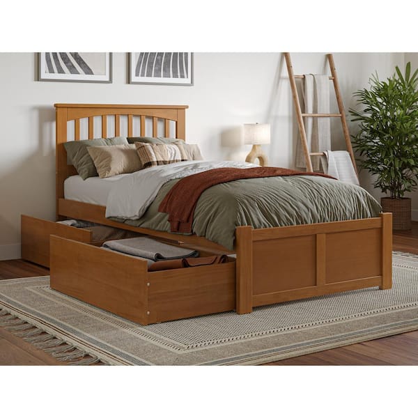 AFI Mission Light Toffee Natural Bronze Solid Wood Frame Twin XL Platform Bed with Footboard and Storage Drawers