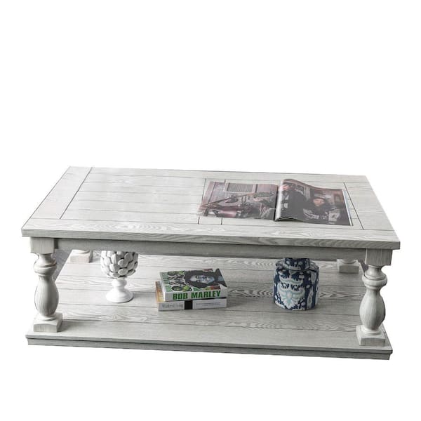 Benjara 52 in. White Rectangle Wood Top Coffee Table