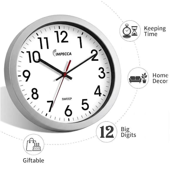 Impecca 4-Pack 12 in. White Analog Classic Frame Quiet Movement