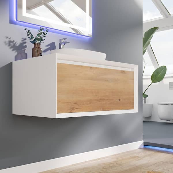 Santa Monica 30 in. Single Sink Floating White Oak Bath Vanity with White Acrylic Top (Assembled)