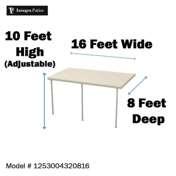 16 ft. x 8 ft. Ivory Aluminum Frame Patio Cover, 3 Posts 30 lbs. Snow Load