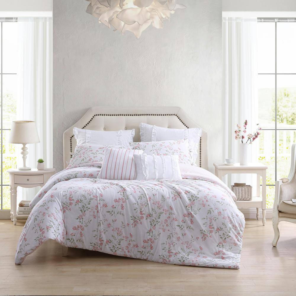 Laura Ashley Fawna 7Piece Pastel Red Cotton King Bonus Comforter SetUSHS8K1191991 The Home Depot