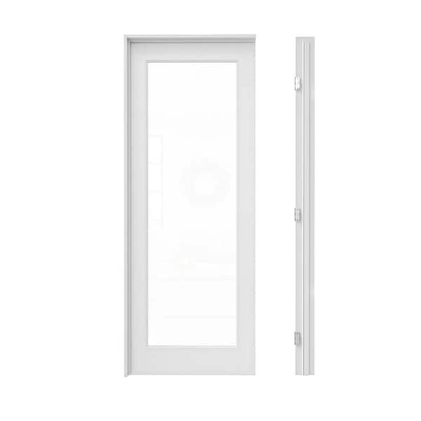 28 in. x 80 in. 1-Lite Clear Glass Right Hand White Solid Core Glass Single Prehung Interior Door+ Quick Assemble Jamb