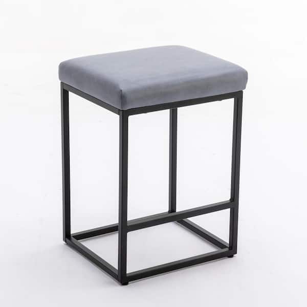 Donason 24 in. Blue Backless Metal Frame 24 in. Cushioned Bar Stool with Fabric Seat (Set of 2)