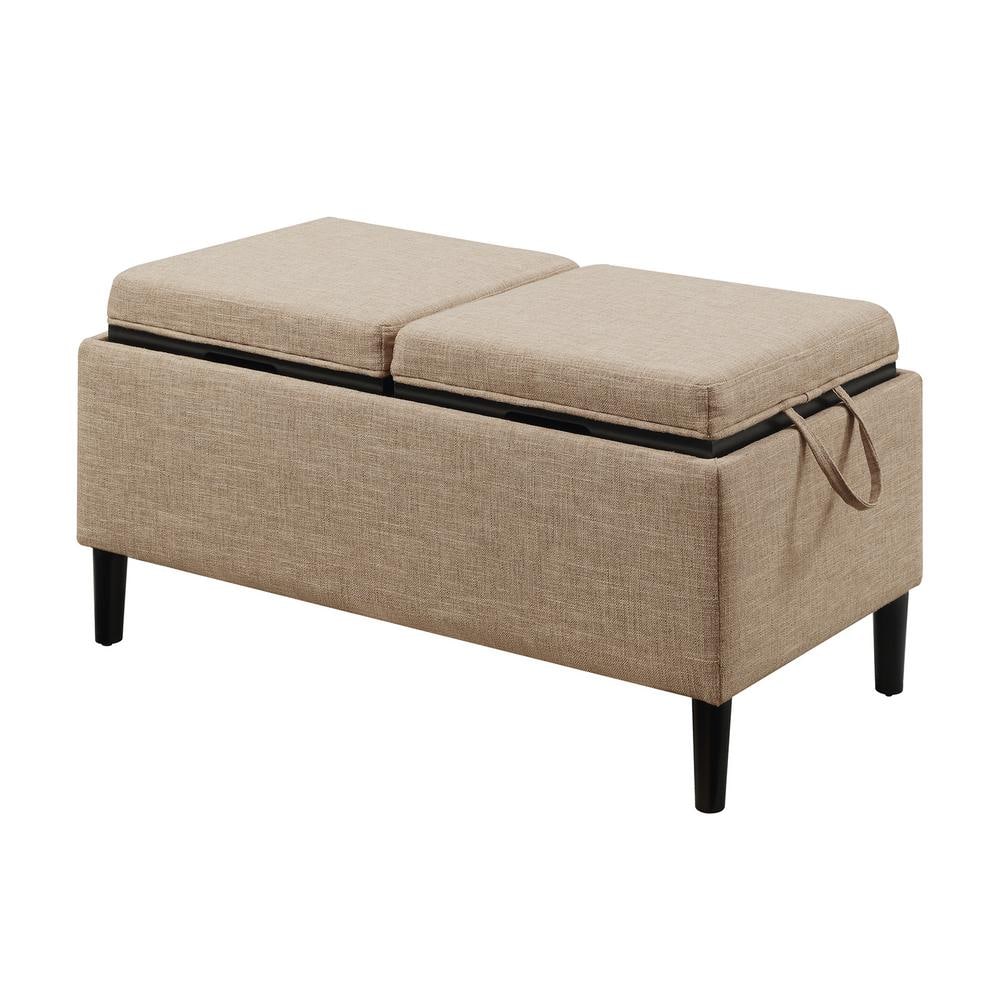 Tan Fabric Storage Ottoman with Reversible Trays