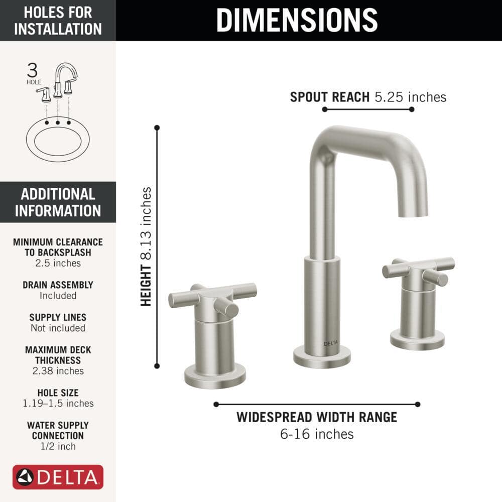 Nicoli Stainless Steel Widespread Bathroom Faucet with Cross Handles