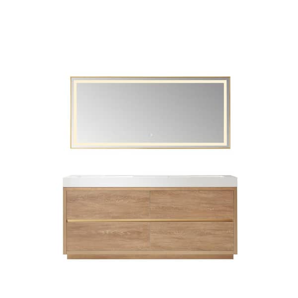 Palencia 72 in. W x 20 in. D x 33.9 in. H Double Sink Bath Vanity in N. American Oak with White Composite Top and Mirror