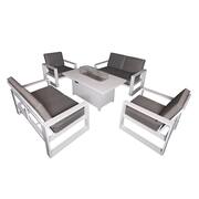 Aluminum Patio Conversation Set with Gray Cushion, White 55.12 in. Fire Pit Table Sofa Set - 2 Armchair+2xLoveseat