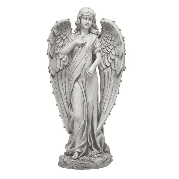 31 in. White Fiberglass Solar Angel Statue
