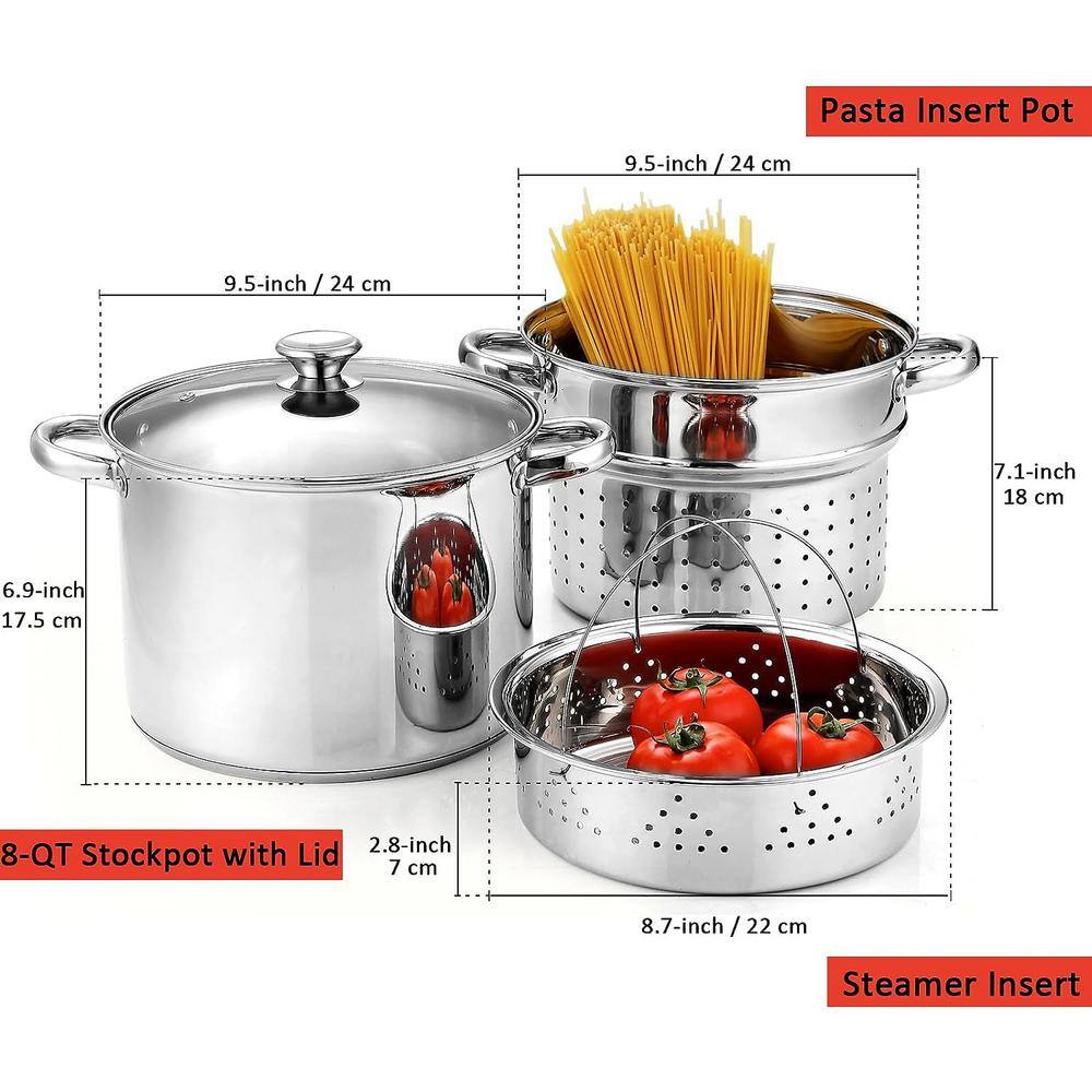 Mirror Satin Stainless Steel 8 Quart Pasta Cooker with Basket Insert
