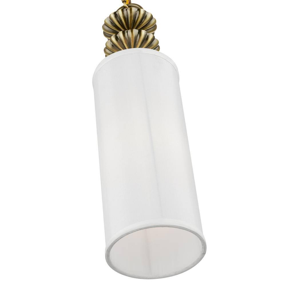 Antique Brass Floral Mini Pendant with Off-White Drum Shade