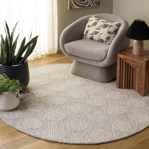 Metro 6 ft. x 6 ft. Gold/Ivory Polka Dot Round Rug