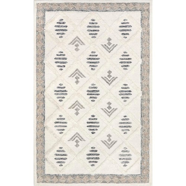 Gerda Modern Trellis Wool Ivory 5 ft. x 8 ft. Area Rug