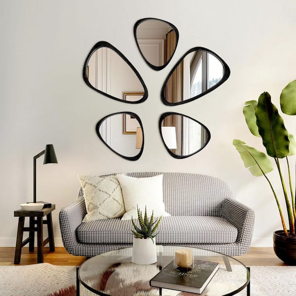 19 in. W x 24.1 in. H Irregular Black Natural Solid Wood Frame Decorative Mirror