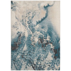 Maxell Ivory/Teal 5 ft. x 7 ft. Abstract Contemporary Area Rug