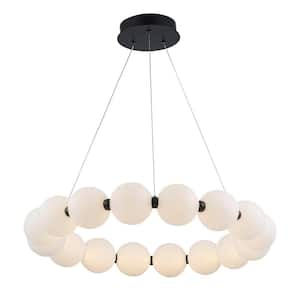 Ellington 25.5 in. Dimmable Integrated LED Black Chandelier Light Fixture with Acrylic Globe Shades