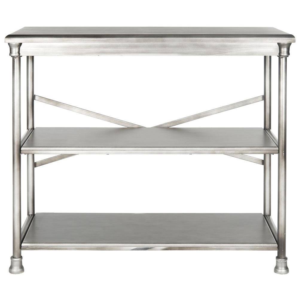 Transitional Dark Silver 38" Iron and Wood Etagere Bookcase