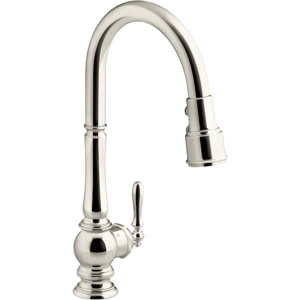 KOHLER Artifacts Single-Handle Kitchen Sink Faucet with Konnect and Voice-Activation in Vibrant Polished Nickel