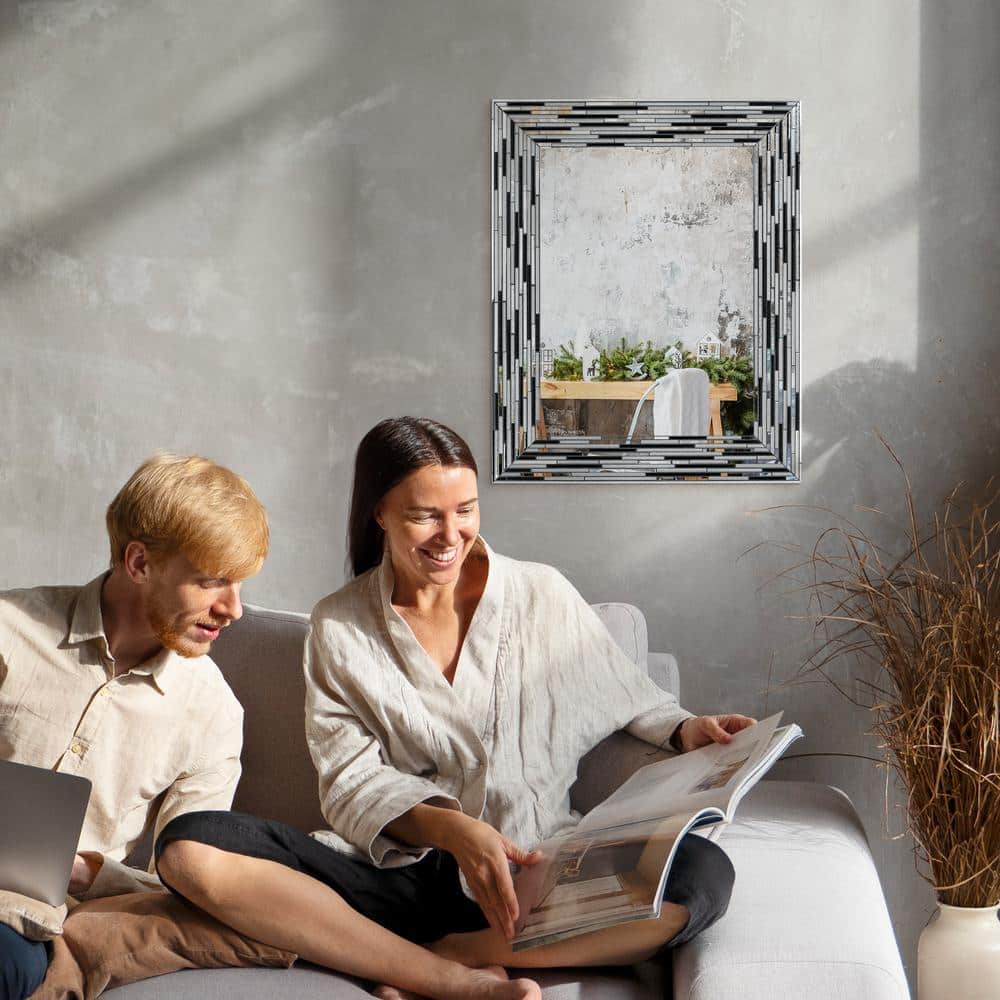 Modern Rectangular Frameless Black Glass Wall Mirror