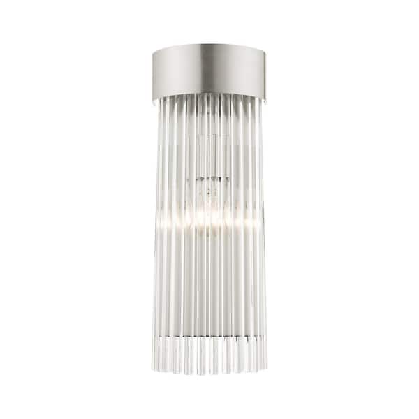 AVIANCE LIGHTING Worthington 6 in. 1-Light Brushed Nickel Wall Sconce with Clear Crystal Rods