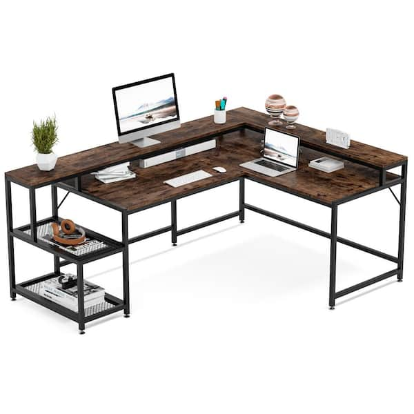 69 L-Shaped Computer Desk with Storage Shelf, Large Study Table Writing  Desk