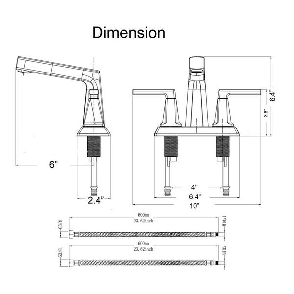 4 in. Centerset Double Handle Mid Arc Bathroom Faucet with Supply line Included in Matte Black