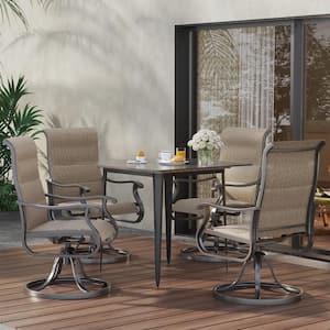 Outdoor Metal Dining Armchairs (Set of 4) in Beige-Gentle Rocking Motion and 360° Swivel Bliss